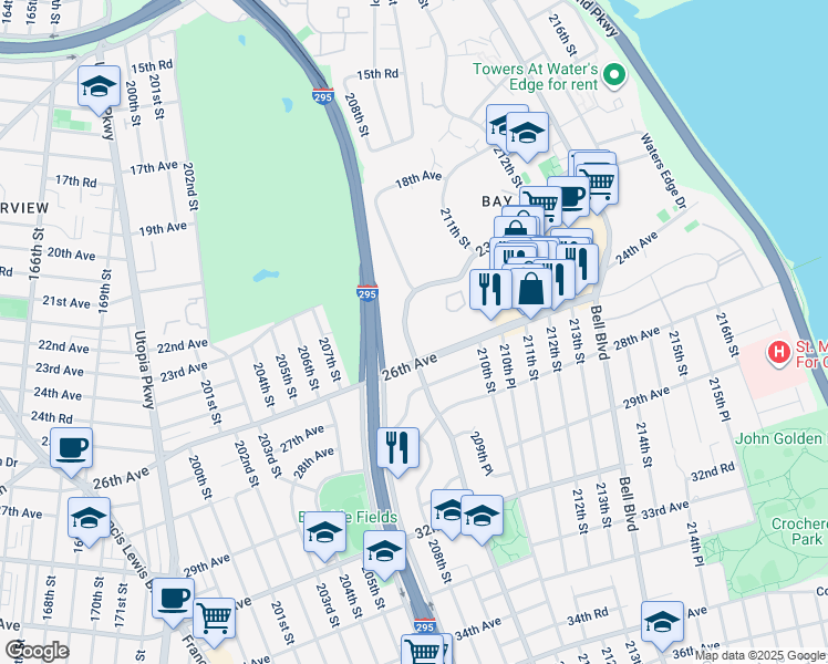 map of restaurants, bars, coffee shops, grocery stores, and more near 23-44 Corporal Kennedy Street in Queens