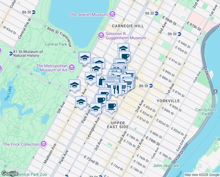map of restaurants, bars, coffee shops, grocery stores, and more near in New York