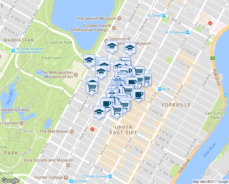 map of restaurants, bars, coffee shops, grocery stores, and more near in New York