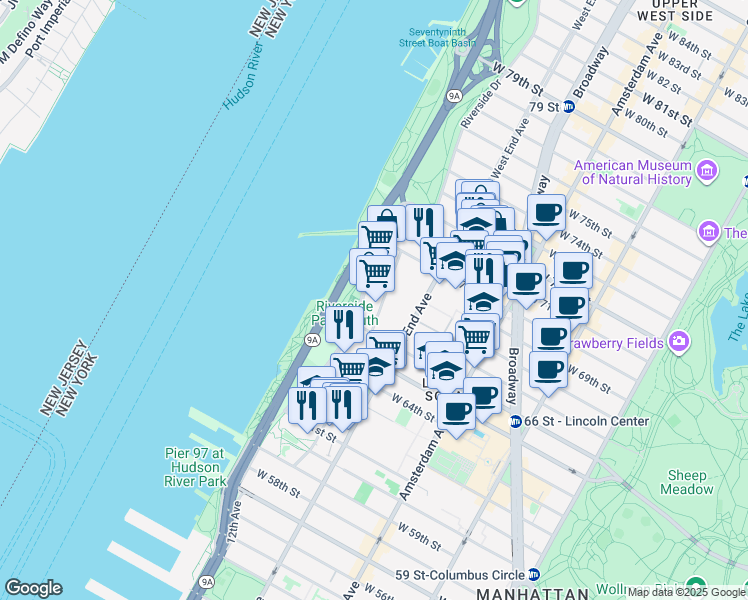 map of restaurants, bars, coffee shops, grocery stores, and more near in New York