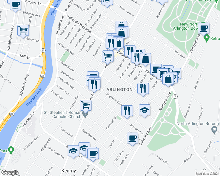 map of restaurants, bars, coffee shops, grocery stores, and more near in 