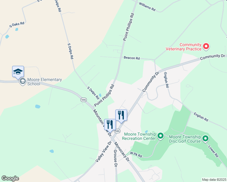 map of restaurants, bars, coffee shops, grocery stores, and more near 696 Point Phillips Road in Bath