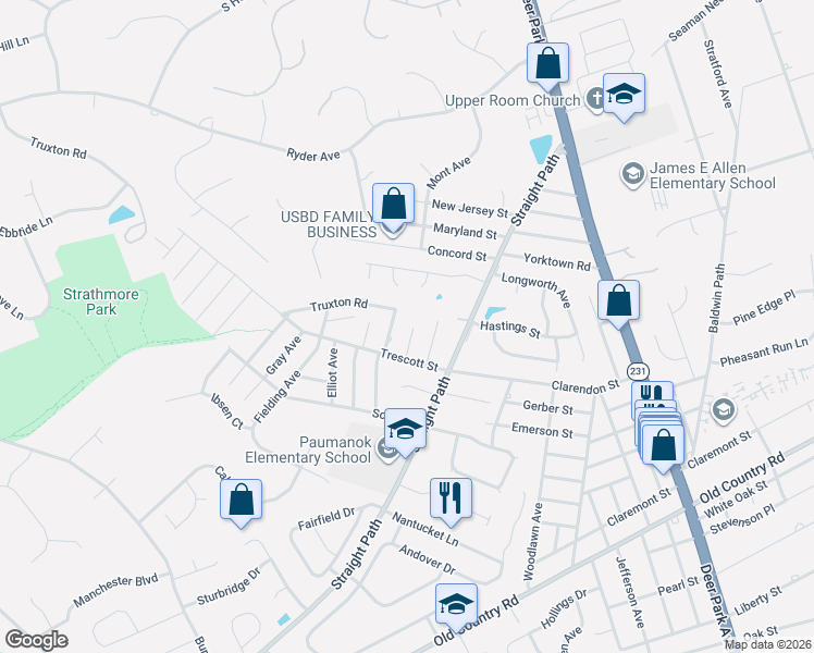 map of restaurants, bars, coffee shops, grocery stores, and more near 29 Cather Avenue in Dix Hills