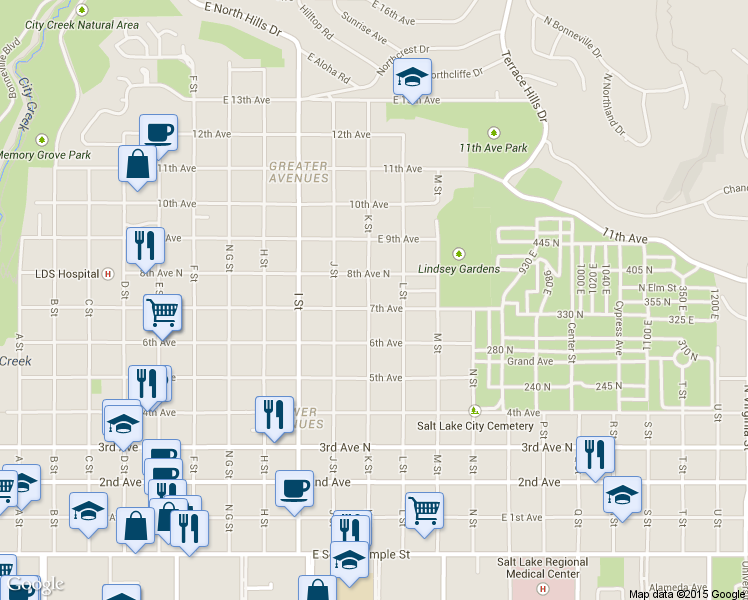 map of restaurants, bars, coffee shops, grocery stores, and more near 703 7th Avenue in Salt Lake City