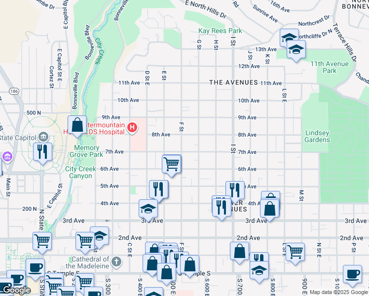map of restaurants, bars, coffee shops, grocery stores, and more near 455 7th Avenue in Salt Lake City