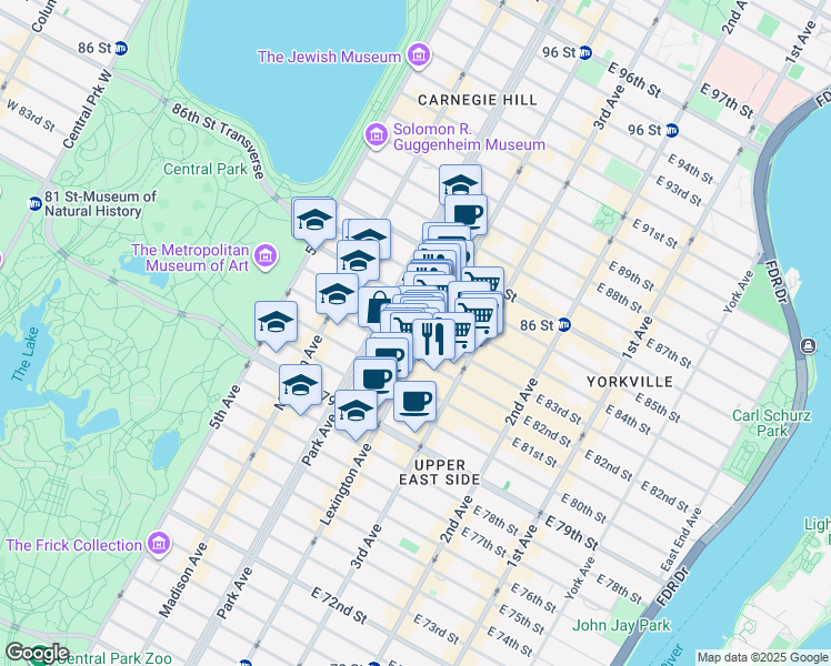 map of restaurants, bars, coffee shops, grocery stores, and more near in New York