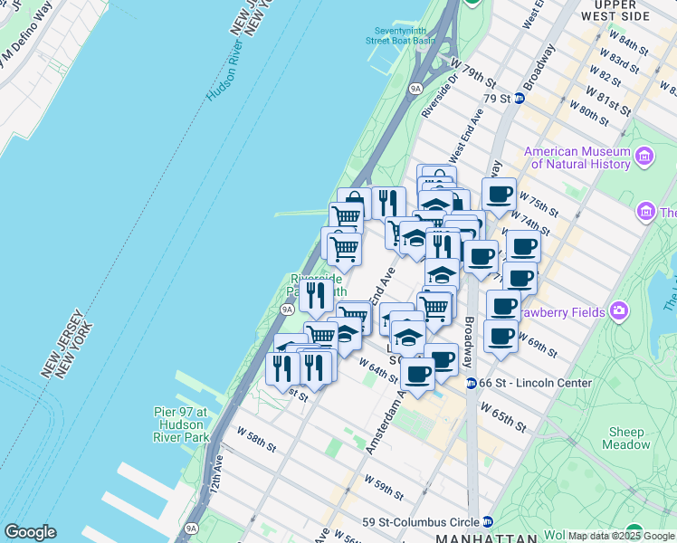 map of restaurants, bars, coffee shops, grocery stores, and more near in New York