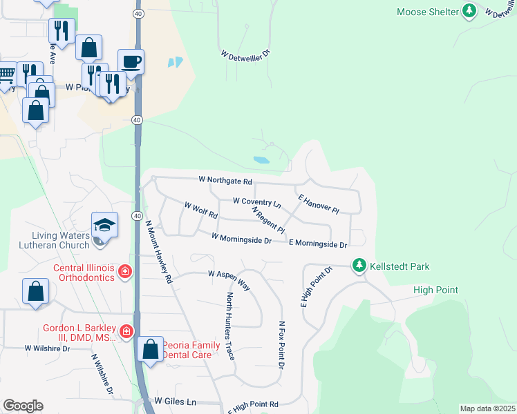 map of restaurants, bars, coffee shops, grocery stores, and more near 7408 North Regent Place in Peoria