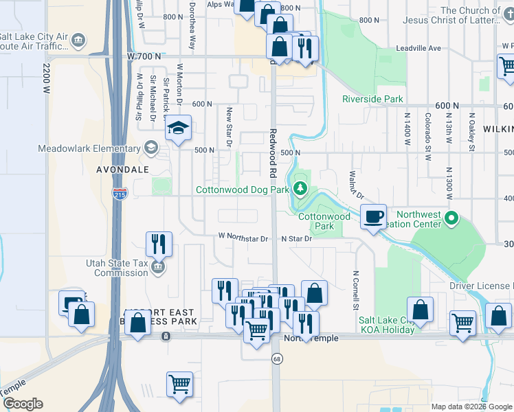 map of restaurants, bars, coffee shops, grocery stores, and more near 1736 Jennifer Way in Salt Lake City