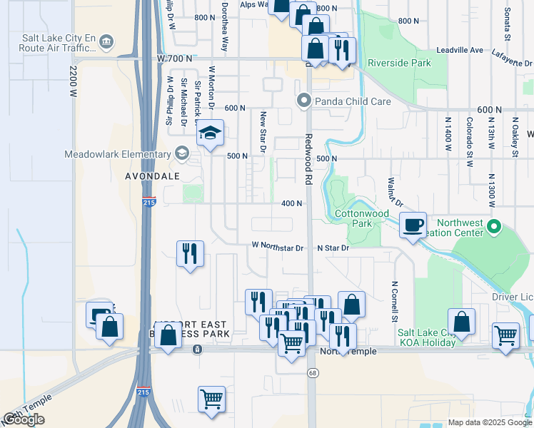 map of restaurants, bars, coffee shops, grocery stores, and more near 369 West New Star Drive in Salt Lake City