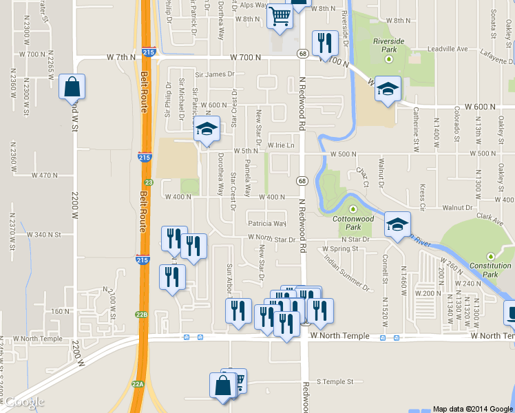 map of restaurants, bars, coffee shops, grocery stores, and more near 369 West New Star Drive in Salt Lake City