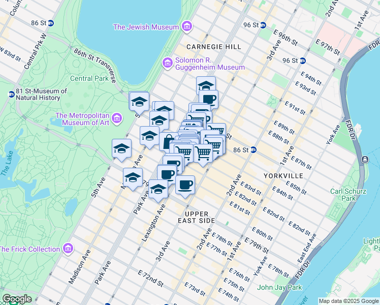 map of restaurants, bars, coffee shops, grocery stores, and more near in New York