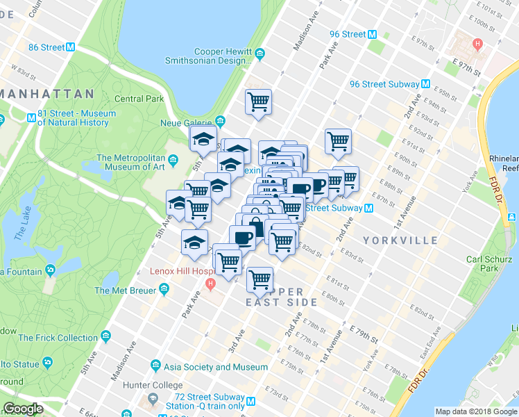 map of restaurants, bars, coffee shops, grocery stores, and more near in New York