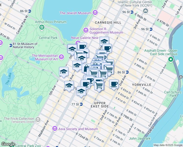 map of restaurants, bars, coffee shops, grocery stores, and more near in New York