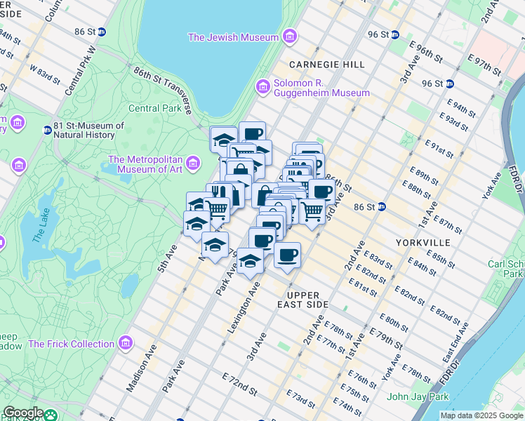 map of restaurants, bars, coffee shops, grocery stores, and more near in New York