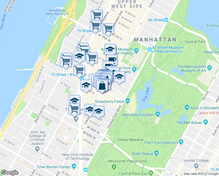 map of restaurants, bars, coffee shops, grocery stores, and more near in New York