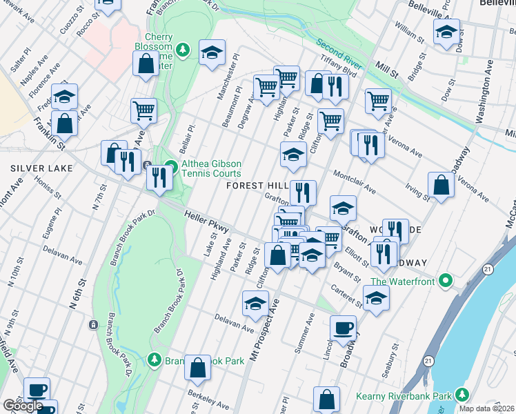 map of restaurants, bars, coffee shops, grocery stores, and more near 696 Ridge Street in Newark