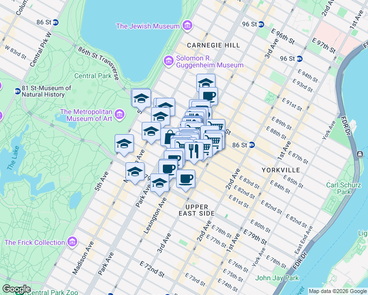 map of restaurants, bars, coffee shops, grocery stores, and more near in New York