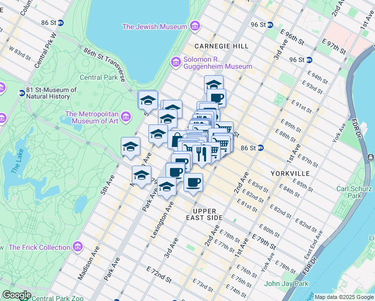 map of restaurants, bars, coffee shops, grocery stores, and more near in New York