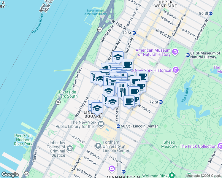 map of restaurants, bars, coffee shops, grocery stores, and more near in New York
