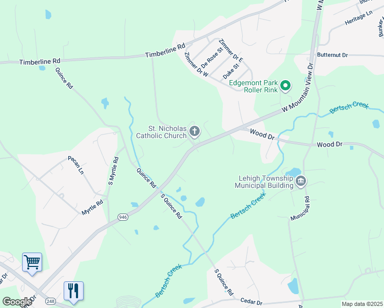 map of restaurants, bars, coffee shops, grocery stores, and more near 4423 West Mountain View Drive in Walnutport
