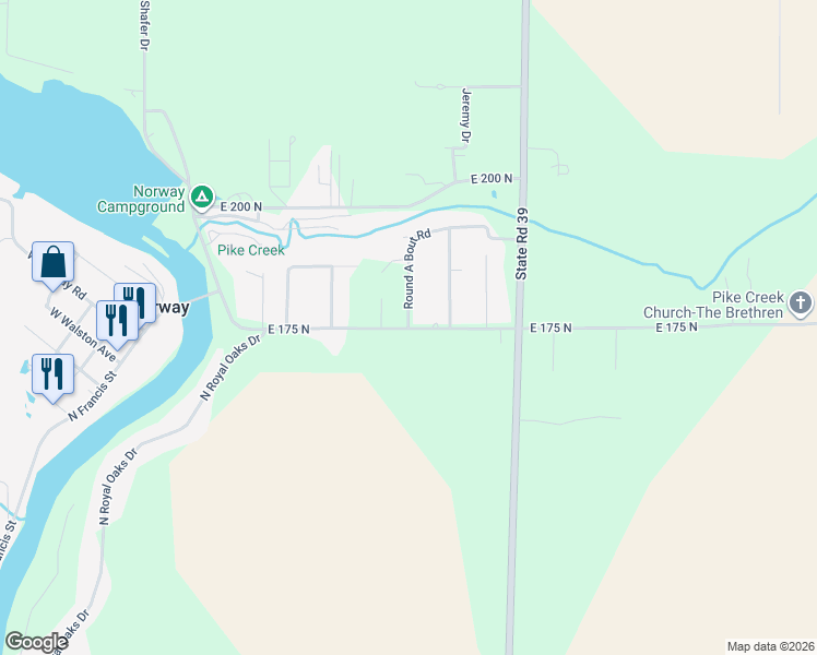map of restaurants, bars, coffee shops, grocery stores, and more near 2099 Round a Bout Rd in Monticello
