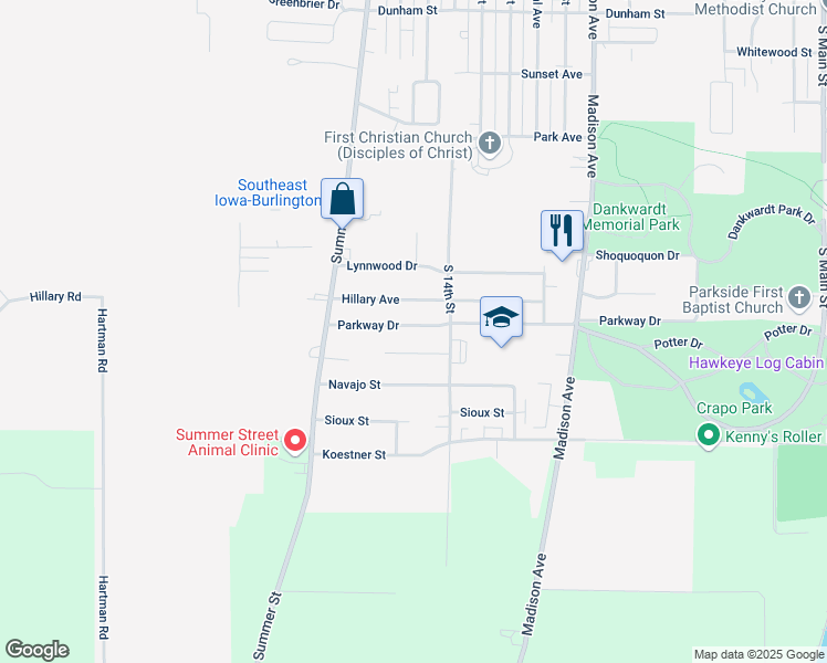 map of restaurants, bars, coffee shops, grocery stores, and more near 1505 Parkway Drive in Burlington