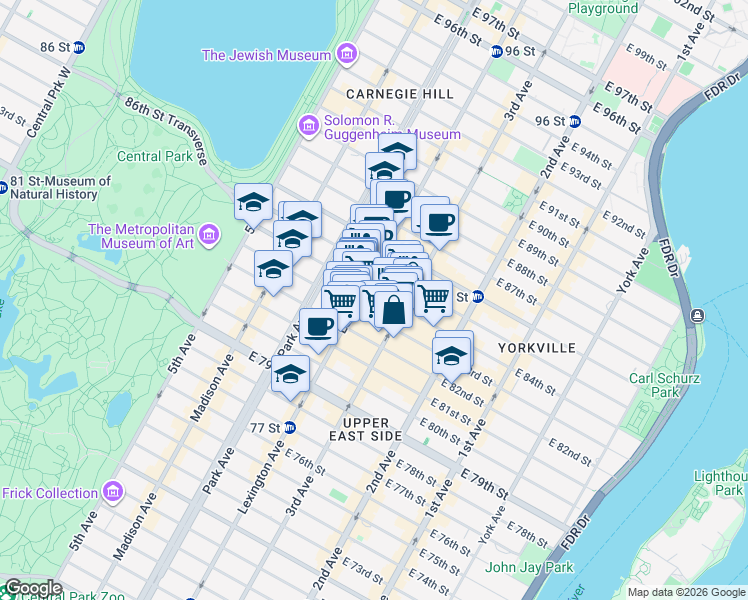 map of restaurants, bars, coffee shops, grocery stores, and more near in New York
