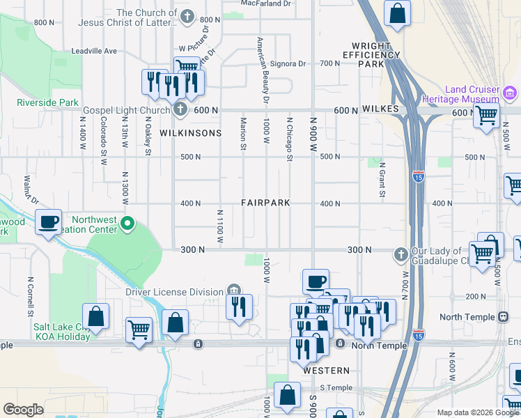 map of restaurants, bars, coffee shops, grocery stores, and more near 377 North 1000 West in Salt Lake City