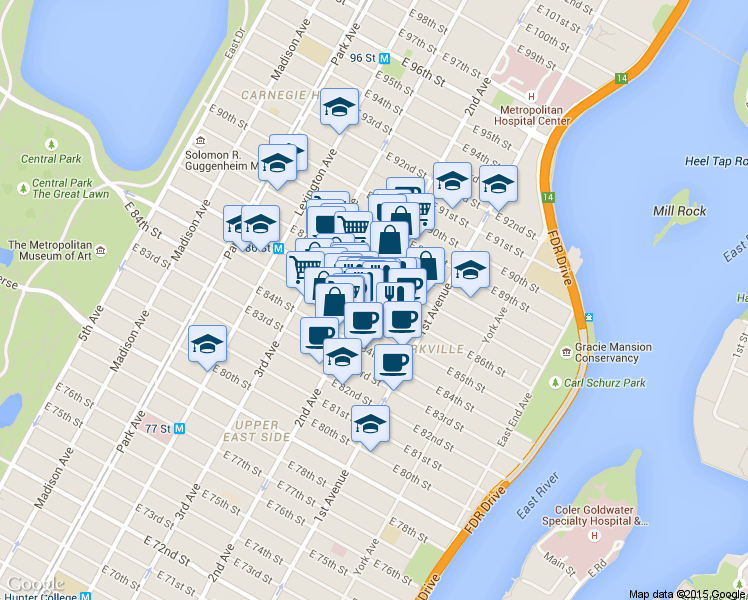 map of restaurants, bars, coffee shops, grocery stores, and more near in New York
