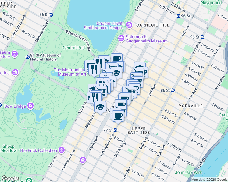 map of restaurants, bars, coffee shops, grocery stores, and more near in New York