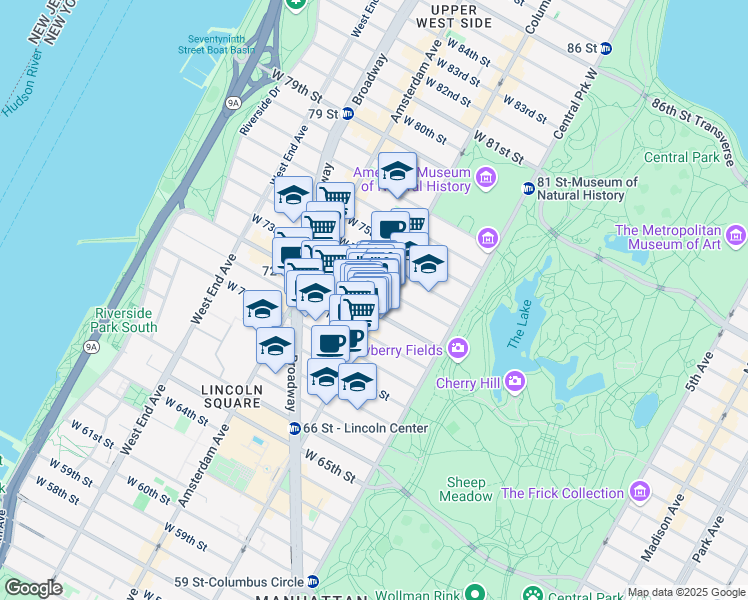 map of restaurants, bars, coffee shops, grocery stores, and more near in New York