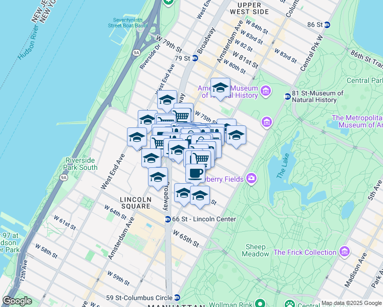 map of restaurants, bars, coffee shops, grocery stores, and more near in New York
