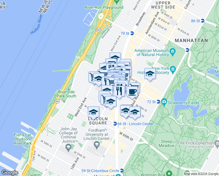 map of restaurants, bars, coffee shops, grocery stores, and more near in New York
