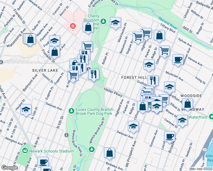 map of restaurants, bars, coffee shops, grocery stores, and more near in Newark