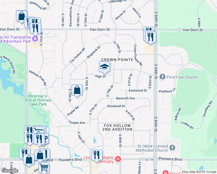 map of restaurants, bars, coffee shops, grocery stores, and more near 3511 South 79th Street in Lincoln