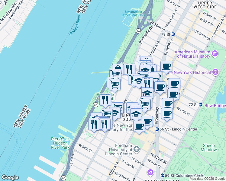 map of restaurants, bars, coffee shops, grocery stores, and more near in New York