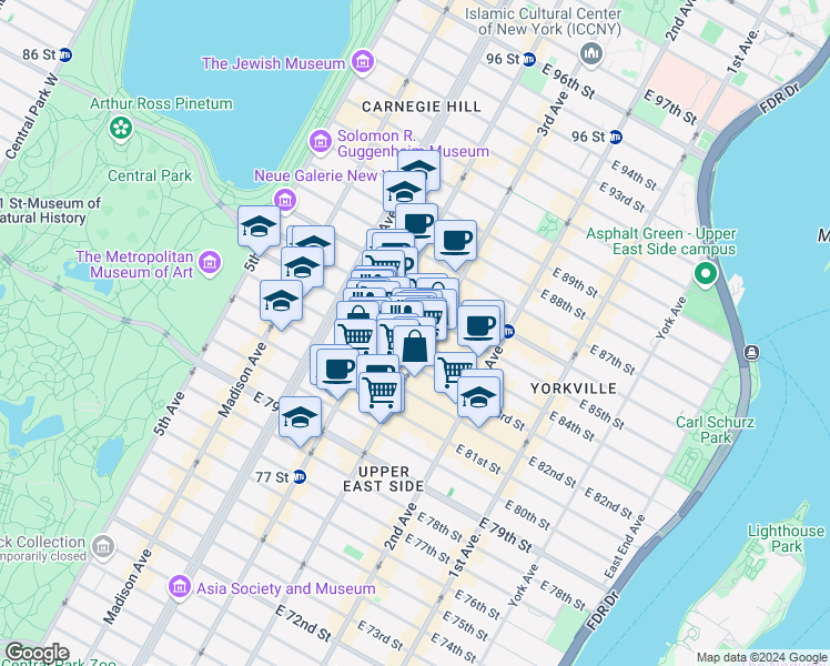 map of restaurants, bars, coffee shops, grocery stores, and more near in New York