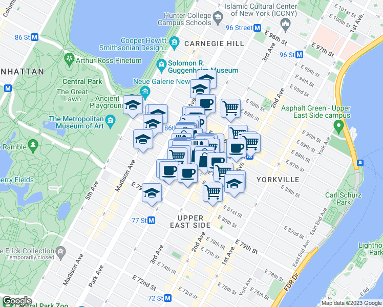map of restaurants, bars, coffee shops, grocery stores, and more near in New York
