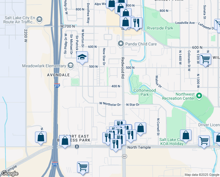 map of restaurants, bars, coffee shops, grocery stores, and more near 369 West New Star Drive in Salt Lake City