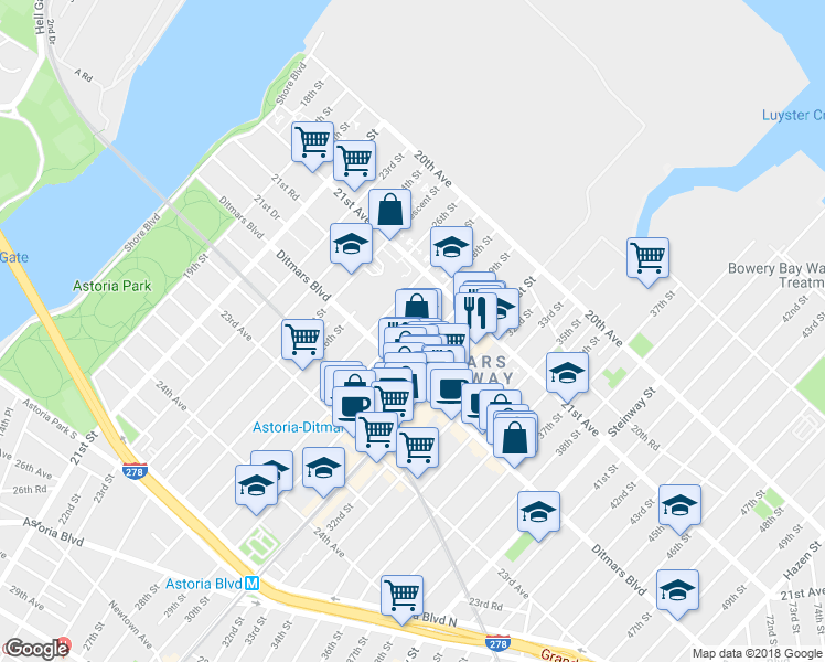 map of restaurants, bars, coffee shops, grocery stores, and more near in Queens