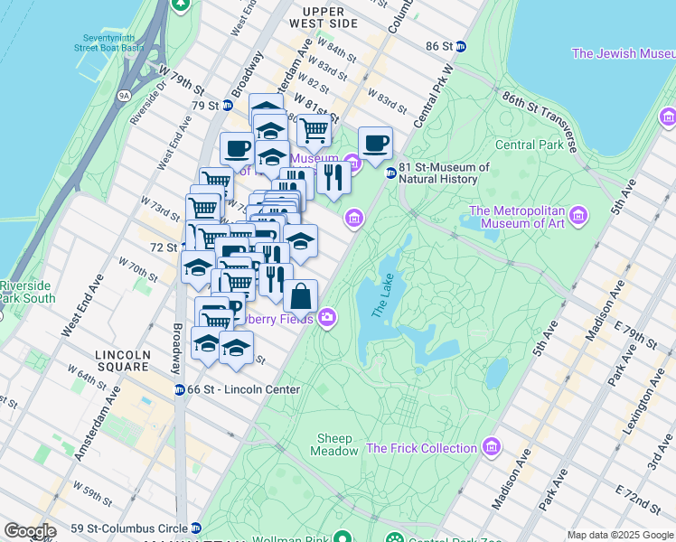 map of restaurants, bars, coffee shops, grocery stores, and more near in New York