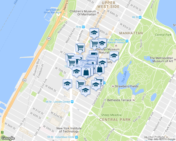 map of restaurants, bars, coffee shops, grocery stores, and more near in New York