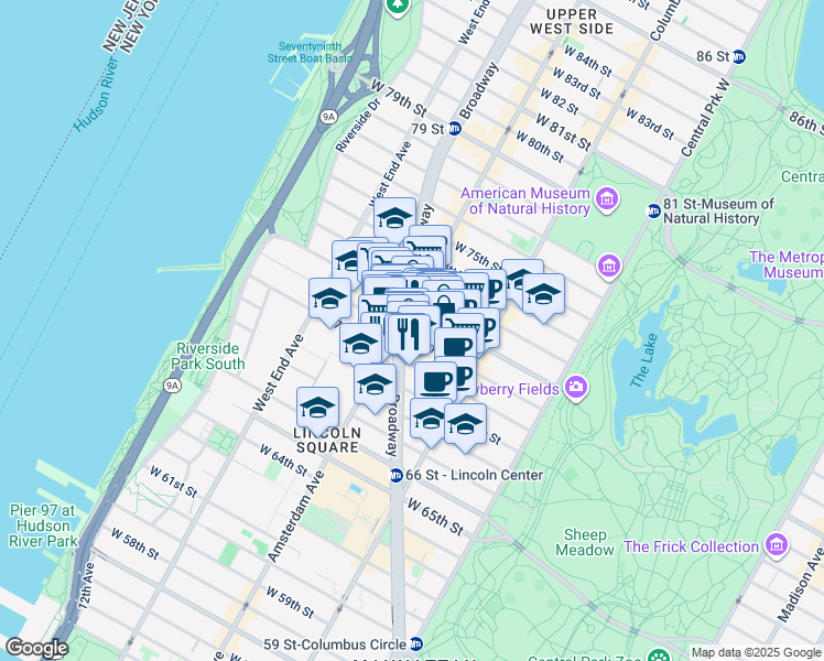 map of restaurants, bars, coffee shops, grocery stores, and more near in New York