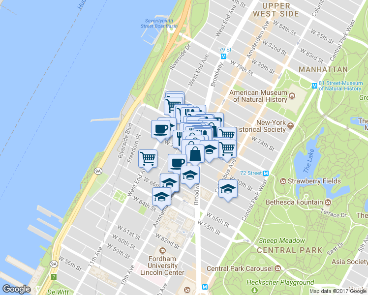 map of restaurants, bars, coffee shops, grocery stores, and more near in New York
