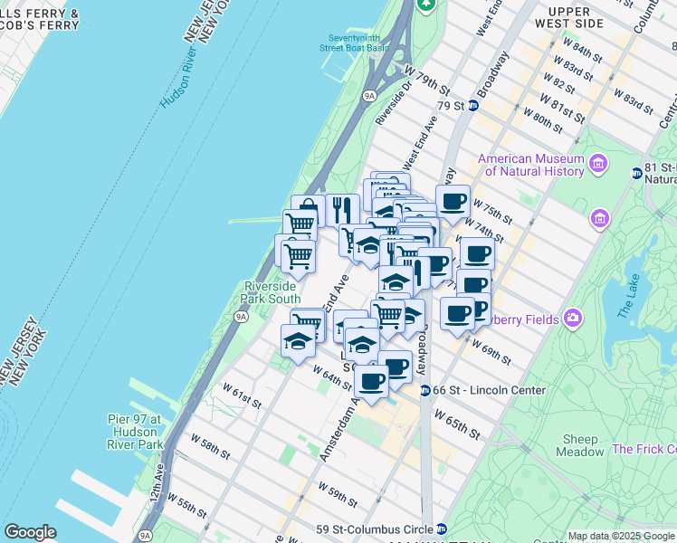 map of restaurants, bars, coffee shops, grocery stores, and more near in New York