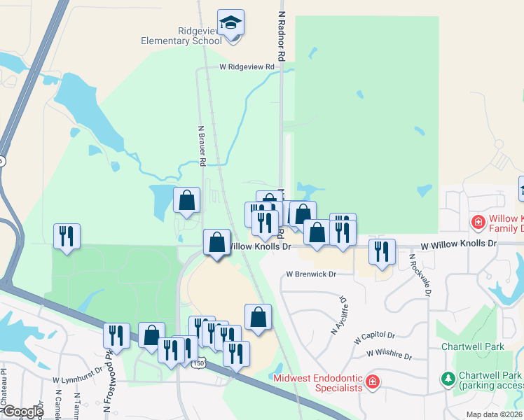 map of restaurants, bars, coffee shops, grocery stores, and more near 7403 North Radnor Road in Peoria