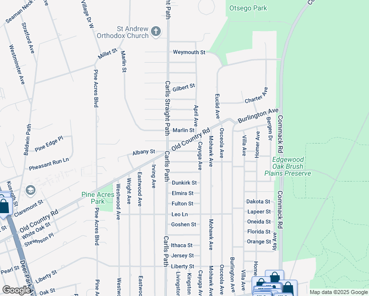 map of restaurants, bars, coffee shops, grocery stores, and more near 32 Albany Street in Deer Park