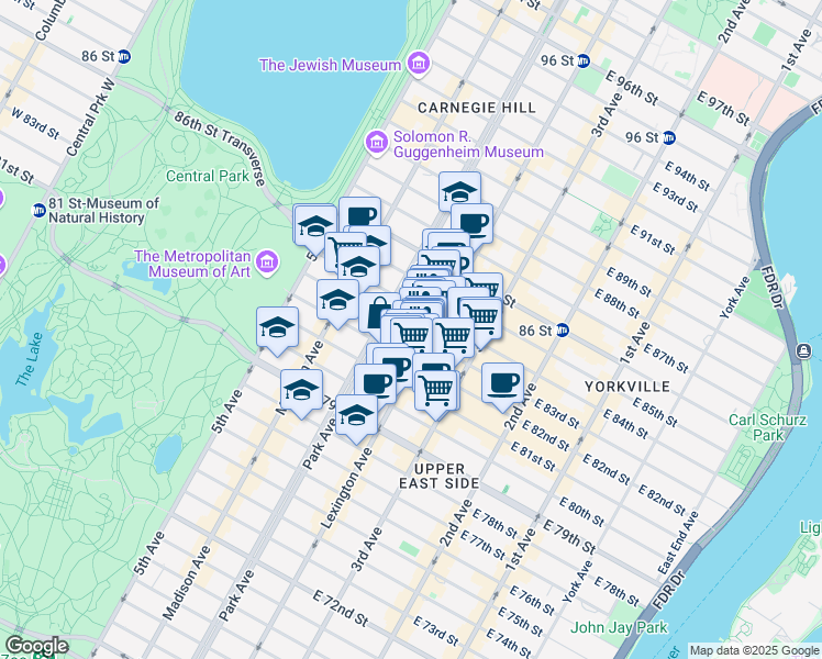 map of restaurants, bars, coffee shops, grocery stores, and more near in New York