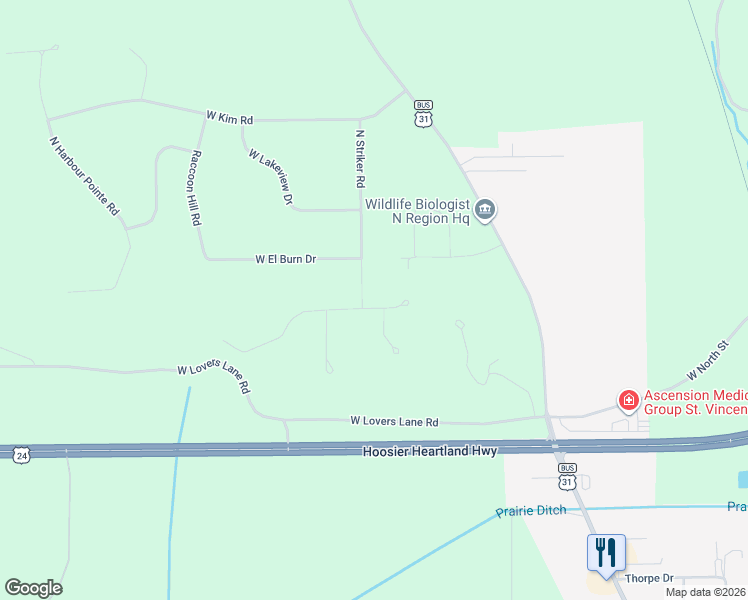 map of restaurants, bars, coffee shops, grocery stores, and more near 953 North Striker Road in Peru